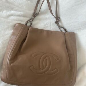 Chanel Tan Leather Timeless Tote Bag in Caviar Leather